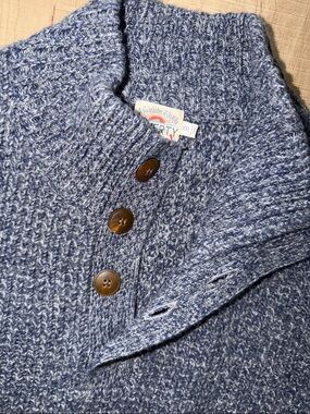 Faherty Men's Waffle Knit Wool/Cashmere 1/4 button Sweater - Denim Melange-XXL